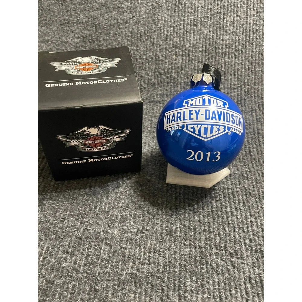 Harley-Davidson 2013 Santa Motorcycle Blue Glass Christmas Ornament 96817-14V